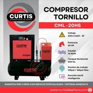 Compresor Curtis de Tornillo 20HP TODO EN UNO