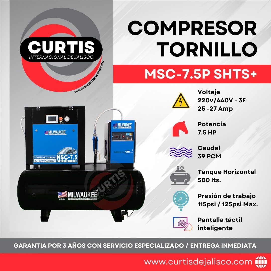 Compresor Milwukee de Tornillo 7.5HP TODO EN UNO