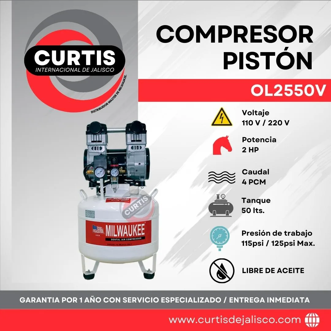 Compresor Libre de Aceite Milwaukee 50 Lts